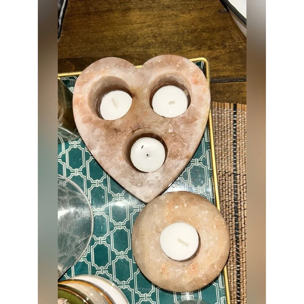 Heart-Shaped & Domed HEAVY Pink Himalayan Salt Tealight Candle Holders - Genuine